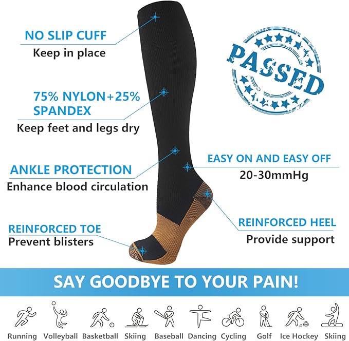 bropite Flora Compression Socks for Women & Men-Knee high 6 Pairs 20-30mmhg Support Running Nurse Travel