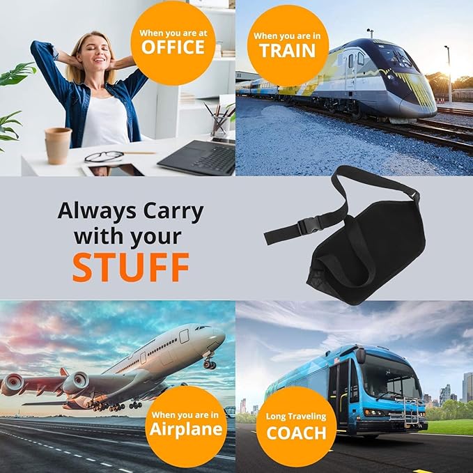 PRETYZOOM Portable Airplane Foot Hammock Footrest for Travel with Pe Board Support, Adjustable Dark Foot Rest Cushion for Adults, Airport and Office Footrest Essentials