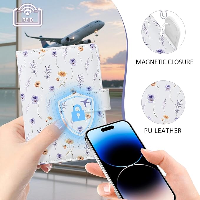 COSHAYSOO Personalized RFID Passport Holder for Travel Women Passports Cover Case Air Essentials Airplane Flight Accessories Airline Plane Flying Must Haves Christmas Gifts Floral Flower Graphic