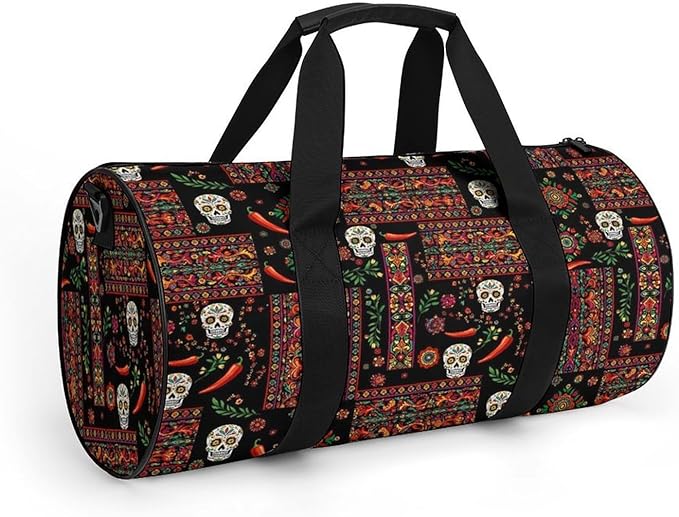 Weekender Carry on Beach Yoga Bag Sport Gym Fitness Tote Overnight Weekender Travel Bags for Men Women (Mexican Style Sugar Skull Traditional Paisley)