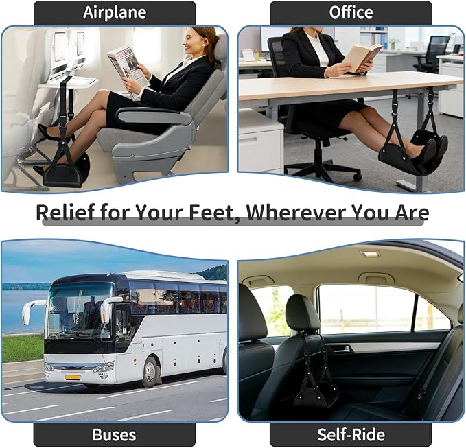 Airplane Foot Rest Hammock for Flight, Adjustable Foot Rest Under Desk, Portable Wide Foot Support for Long Trips & Office, Travel Essentials, Best Airplane Gadgets & Travel Gifts (2 PC)