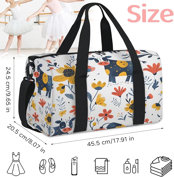 Cows Flower Travel Duffle Bag for Women Men, Overnight Weekender Bag, Carry on Tote for Sport Gym