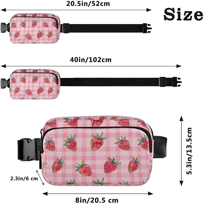 Pink Strawberry Plaid Fanny Pack for Women Men Water Resistant Fashion Waist Packs with Adjustable Strap Belt Bag for Travel Workout Jogging Hiking 21219326
