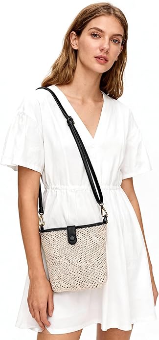 Womens Straw Bucket Bag Summer Beach Woven Purse For Women Straw Crossbody Bags For Travel Rattan Handbag 2026