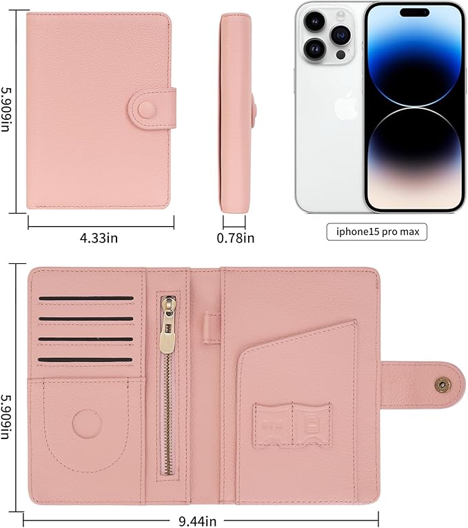 WASON Leather Passport Cover Wallet - Travel Passport Holder with RFID, Card Slots, Cash Pocket, Coin Purse, Tracker Slot, Boarding Pass and Ticket Organizer for Men and Women (Pink)