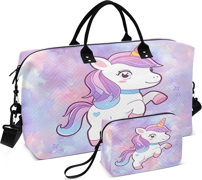 Travel Duffle Bag, Colorful Tie Dye Unicorn Gym Bag with Storage Bag Weekender Overnight Bag for Men Women Trip Sports Yoga