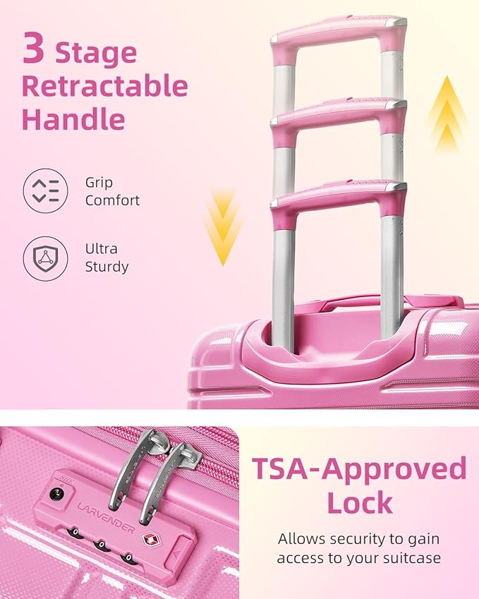 LARVENDER Luggage Sets 6 Piece Hardside Expandable Suitcase with Wheels TSA Lock, PC+ABS Hardshell Lightweight Travel Luggage Sets for Women, Glossy Berry, 6 Piece Set