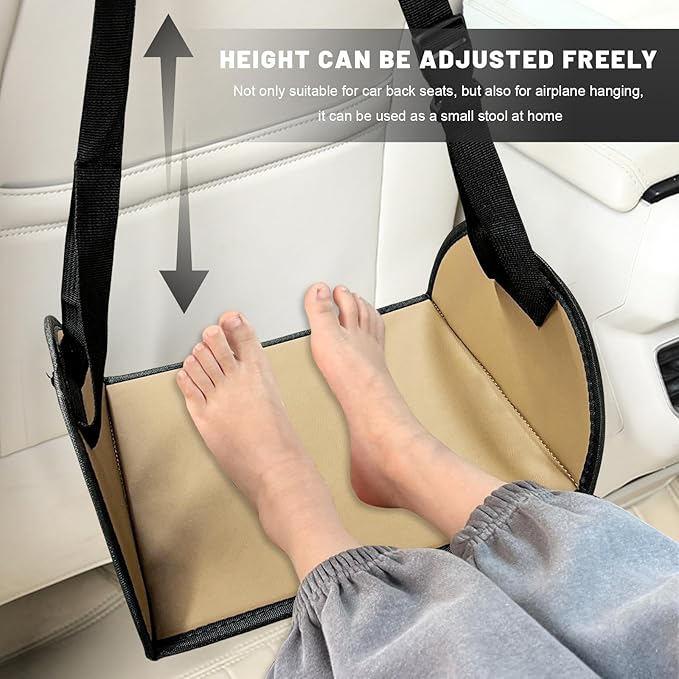 Car Rear Seat Footrest, Comfortable Foot Hammock with Adjustable Straps, Portable Foot Sling Leg Rest Travel Essentials for Women and Men, Universal Car Accessories (Beige)