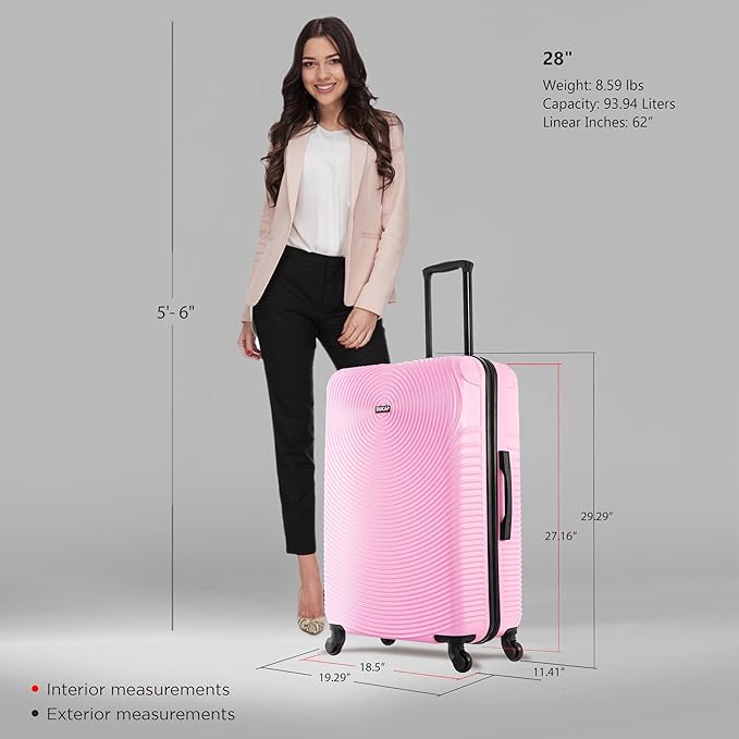 DUKAP INCEPTION Luggage with Spinner Wheels | Durable Lightweight Hardside Suitcase, Travel Bag with Handle and Trolley, 28-Inch Large Checked Luggage | Pink