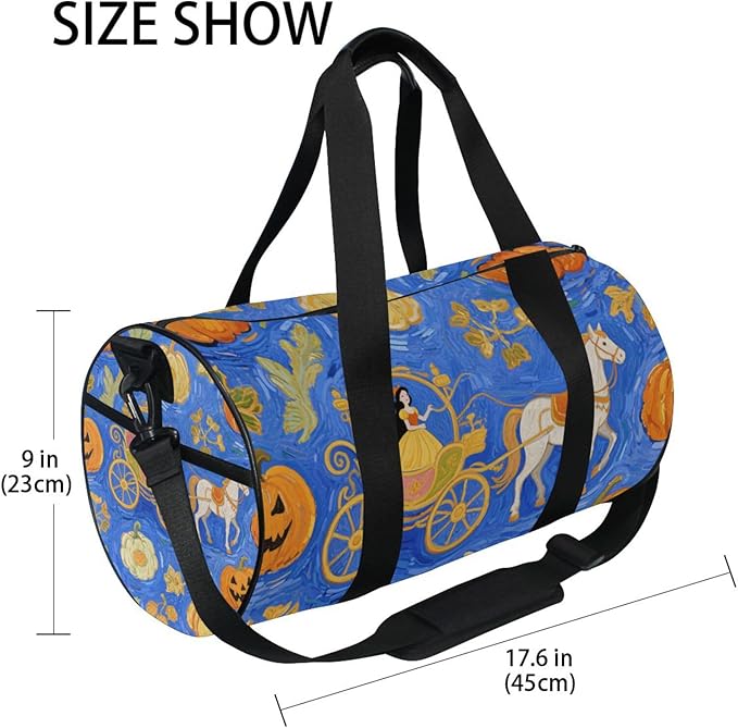 Princess Carriage Blue Art Painting Waterproof Travel Bag Gym Workout Bag
