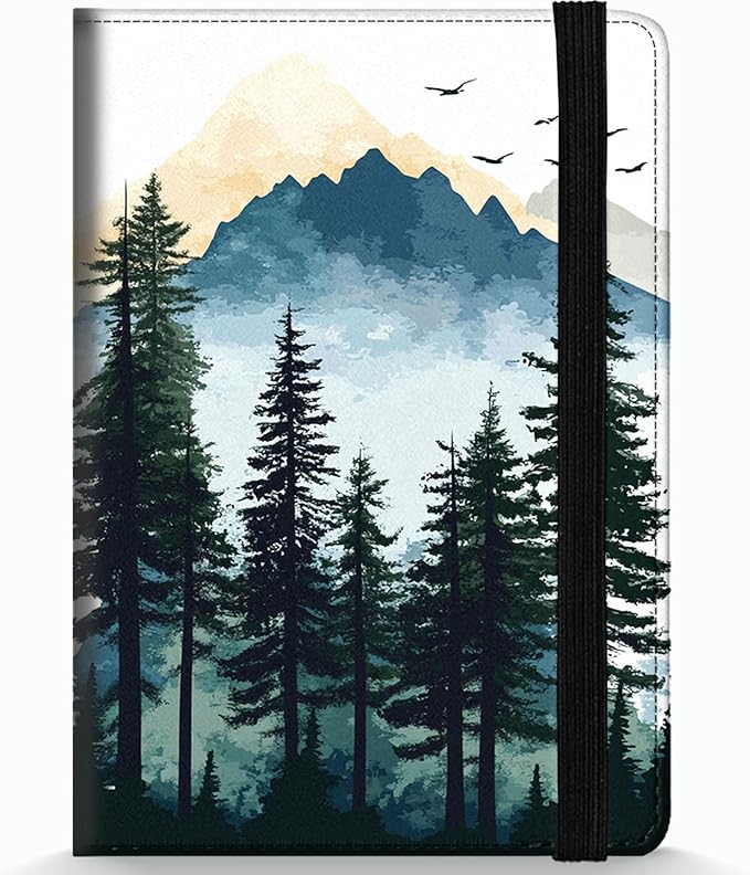 Passport Holder Wallet Cover Case,RFID Blocking Passport Cover,Large Capacity Travel Wallet with Multi Card Slots (Watercolor Forest Mountains)