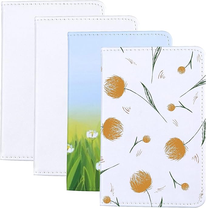 4-Piece DIY Sublimation Passport Holder Covers, PU Leather, RFID Blocking, Black, Unisex, Minimalist Style, 5 Compartments, 3 Card Slots, Boarding Pass Pocket