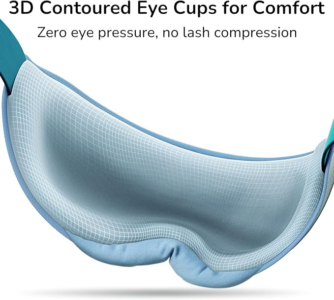 Housbay Sleep Mask with Sound Machine for Sleeping, Blackout Eye Mask, Blocks Noise, 3D Contoured, Zero Eye Pressure for Side Sleepers, Ice Blue
