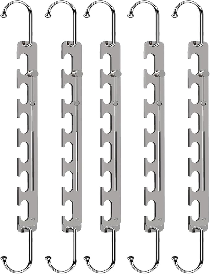 Sindax Space Saving Hangers Telescopic, 6 Holes Clothes Hangers Adjustment to 9 Holes, Upgraded Sturdy Metal Clothes Hangers Space Saving for Heavy Clothes, Closet Organizers and Storage - 12 Pack