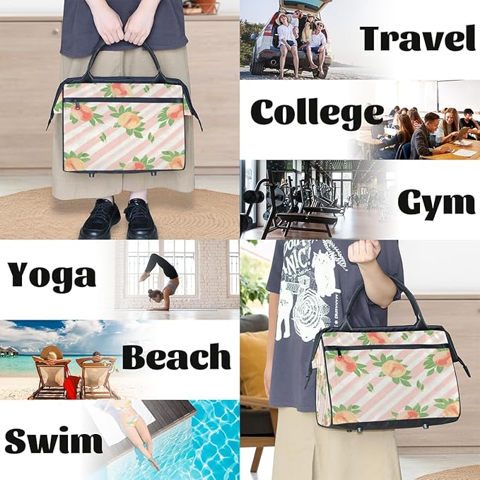 Cute Stripes Peach Pattern Travel Duffel Bag, Waterproof Sports Gym Duffle Bag, Large Capacity Weekender Carry On Overnight Bags for Women Men