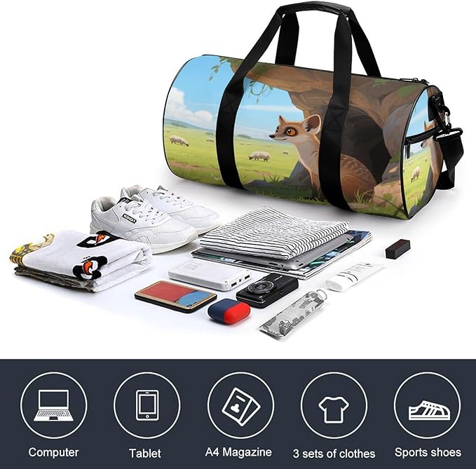 Sports Gym Bag for Women Men Travel Duffel Bag Tote Weekender Bag Meerkats Next to The Caves Carry on Overnight Bag for Travel Swimming Fitness Workout Sports Duffle Bag