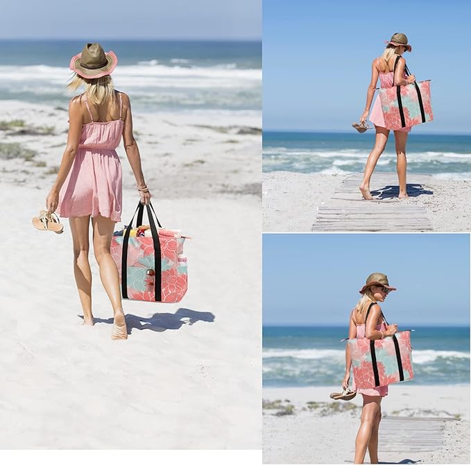 Octsky Large Beach Bags for Women - Waterproof Sandproof Beach Tote with Dual Zipper and Wet Pocket - 3 Outside Pockets