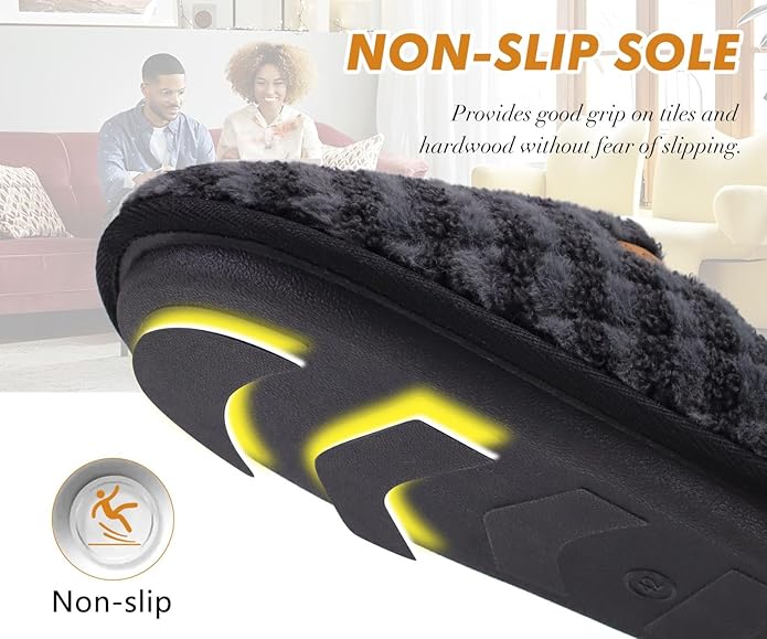 COFACE Mens Cozy Memory Foam Scuff Slippers Casual Slip On Warm House Shoes Indoor/Outdoor Sandal Slippers With Arch Support Rubber Sole Size 7-15