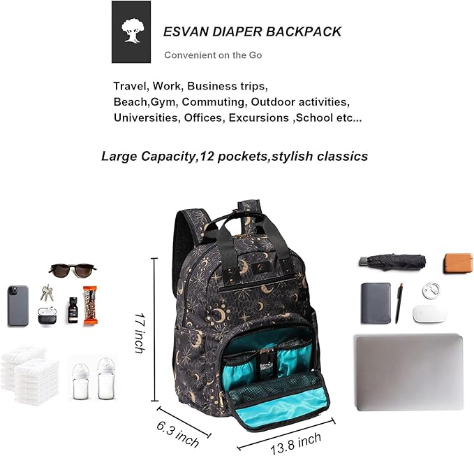 Diaper Bag Backpack, Large Capacity Multifunction Baby Essentials Fashion Travel Pack Linen Canvas office Laptop Bag (Corduroy Black Moon)