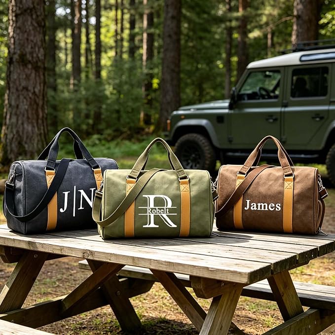 Personalized Name Duffel Bags, Custom Travel Bag for Men Waterproof Gym Tote Custom Canvas Sports Bag Ideal Wedding, Father's Day, Groomsmen Gifts (Style 2)