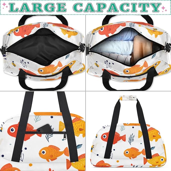 Fish Gym Travel Duffle Bag for Women & Men with Front Zipper Pocket for Sports, Overnight, Weekender, Carry On,Workout & Dance Bag,Cute Fish,18.9 * 8.7 * 10.6 in