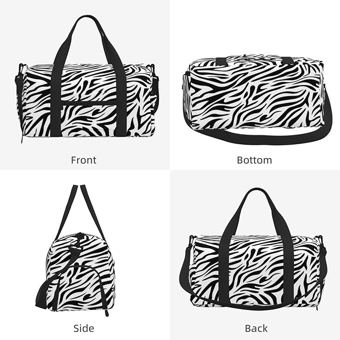 Zebra Stripes Print Sports Gym Bag For Men Women Travel Duffel Bag With Shoe Compartment Water Resistant Gym Bag Carry On Duffel Bag For Yoga Gym Sports Weekend Traveling