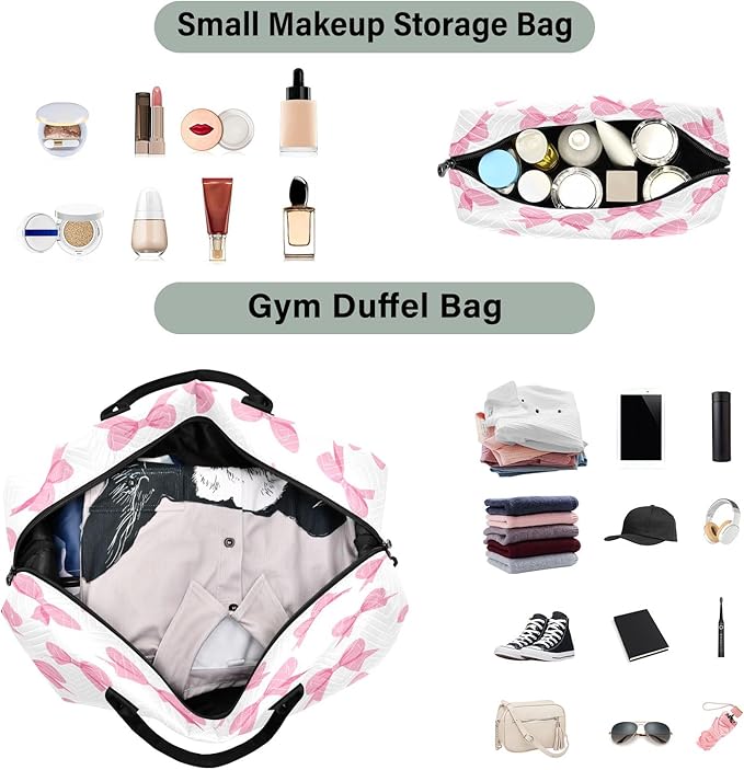 Pink Bow White Background Pattern Travel Duffle Bag Gym Yoga Carry on Bags for Men Women Weekender Bag