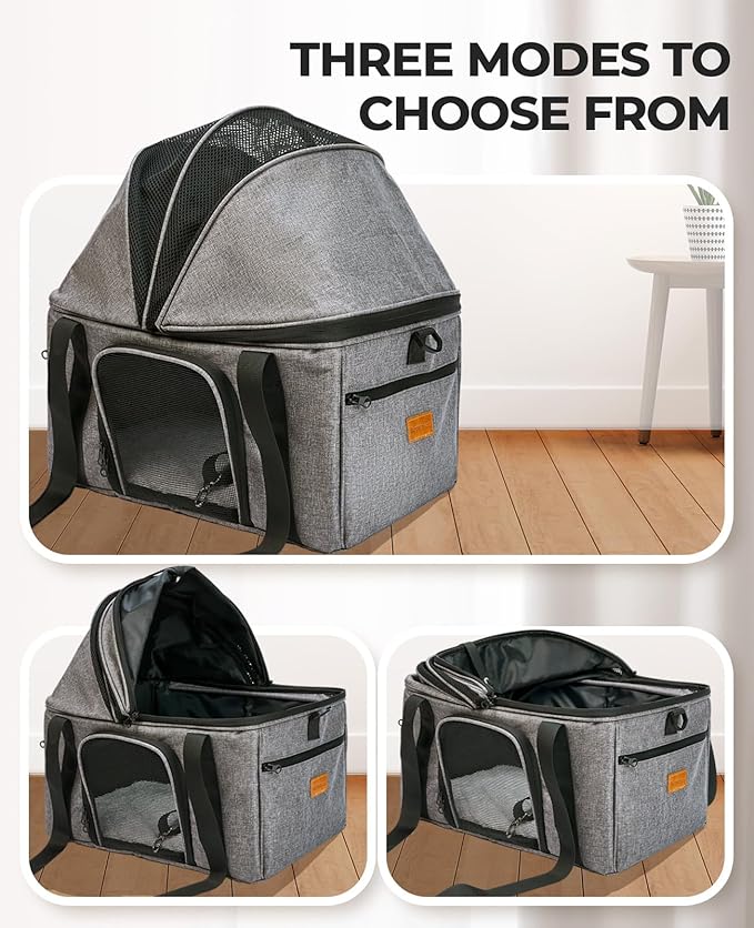 BurgeonNest Top-Expandable Large Cat Carrier, Soft Sided Cat Bag Carrier for Medium Large Pet 15 lbs, Upgrade Small Dog Car Seat, Puppy Travel Bag with Semi-Open Mode Canopy