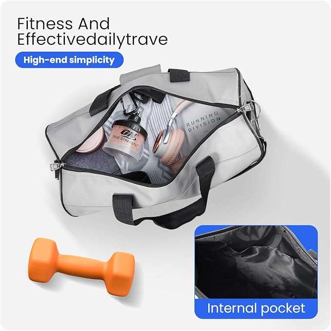 C&F BOGMOST Small Gym Bag for Women & Men,Small Lightweight Duffel Bag Carry On Bags Mini Duffel Travel Bag Waterproof Sports Bags for Workout/Sport/Travel, Grey,Large