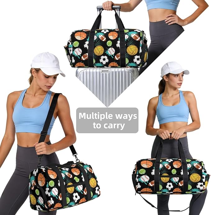 Soccer Rugby Basketball Baseball Sports Gym Bag For Men Women Travel Duffel Bag With Shoe Compartment Water Resistant Gym Bag Carry On Duffel Bag For Yoga Gym Sports Weekend Traveling