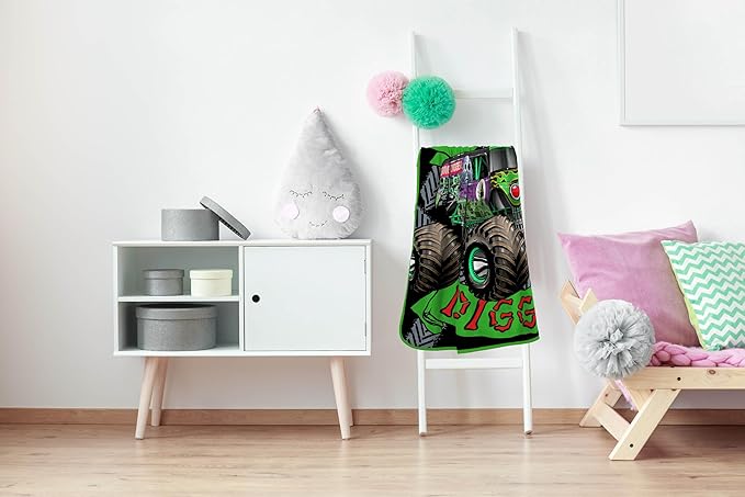 Sunny Side Up Monster Jam Plush Throw Blanket - Measures 46 x 60 Inches - Super Soft & Cozy Fleece Kids Bedding Features Grave Digger