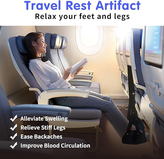 Airplane Foot Hammock Footrest,Portable Leg Rest for Long Flights,Adjustable Feet Hammock to Relax Airplane Travel Accessories,Desk Leg Hammock,Travel Rest Feet Hanger in Office(2 Pack)