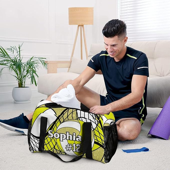 Custom Volleyball Yellow Gold Duffel Bag with Name Personalized Travel Bags Sport Gym Bag Carry On Weekender Bags for Men Women