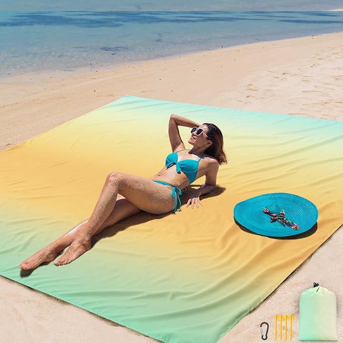 AISPARKY Beach Blanket Waterproof Sandproof Extra Large, Oversized Beach Mat, Quick Drying&Compact&Lightweight, Picnic Blankets Vacation Essentials for Outdoor Beach Camping (79" X 83" (4 Person))