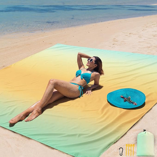 AISPARKY Beach Blanket Waterproof Sandproof Extra Large, Oversized Beach Mat, Quick Drying&Compact&Lightweight, Picnic Blankets Vacation Essentials for Outdoor Beach Camping (108" X 120" (8 Person))