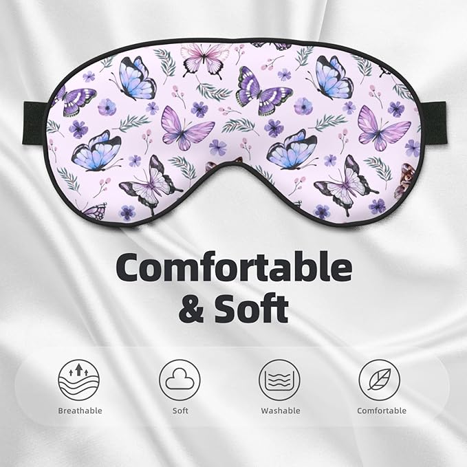 Butterflies Sleep Mask Breathable Soft Eye Mask for Sleep for Women Men Lightweight Eye Cover for Travel, Night Work, Nap, Office