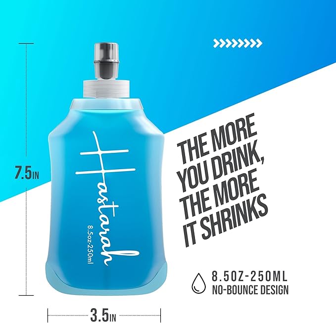 Flexible Running Bottle - Two Pack: 8.5oz, Foldable, BPA/PVC Free, Perfect for Hydration Pack, Running Vest - Ideal for Jogging, Hiking & Travel