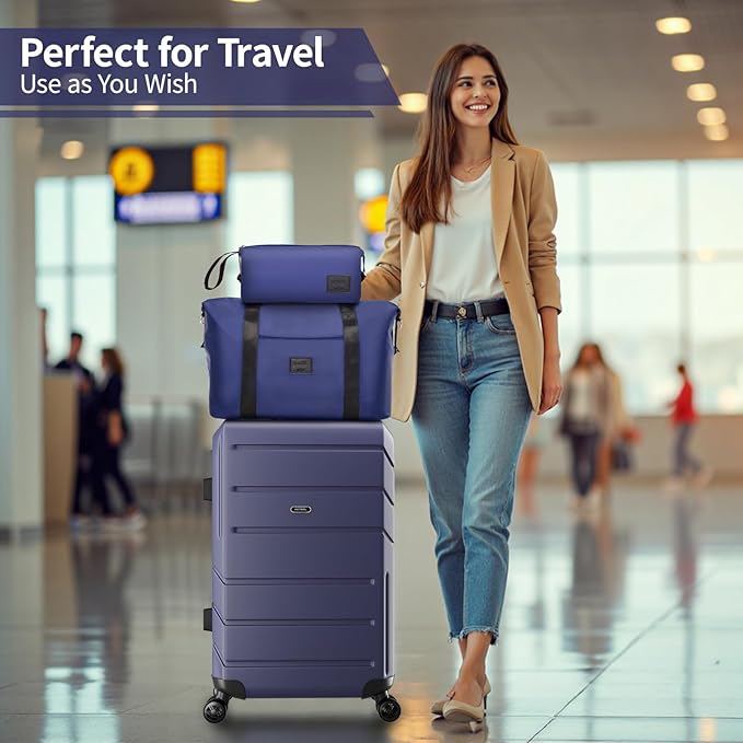 Hoteel Luggage Sets 3 Piece Expandable (4-YEARS WARRANTY) ABS+PC Hardshell Carry On Luggage Airline, Carry on Suitcase with Spinner Wheels & TSA Lock for Travel, Business, Dark Blue(20in/DB/TB)