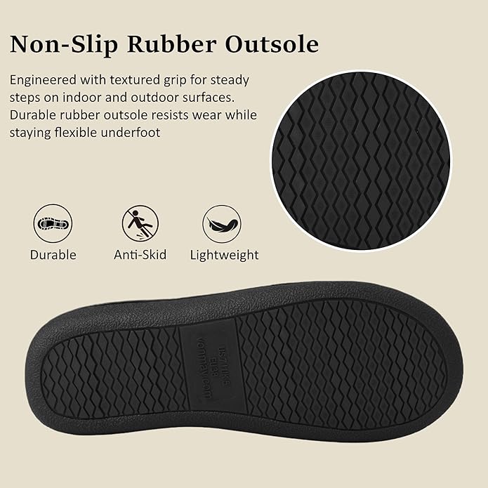 Men’s Knit Bootie Slippers Warm Fold-Over Ankle Collar Plush Fleece Lined Memory Foam House Shoes Cozy Winter Non-Slip Indoor Outdoor Slippers for Men