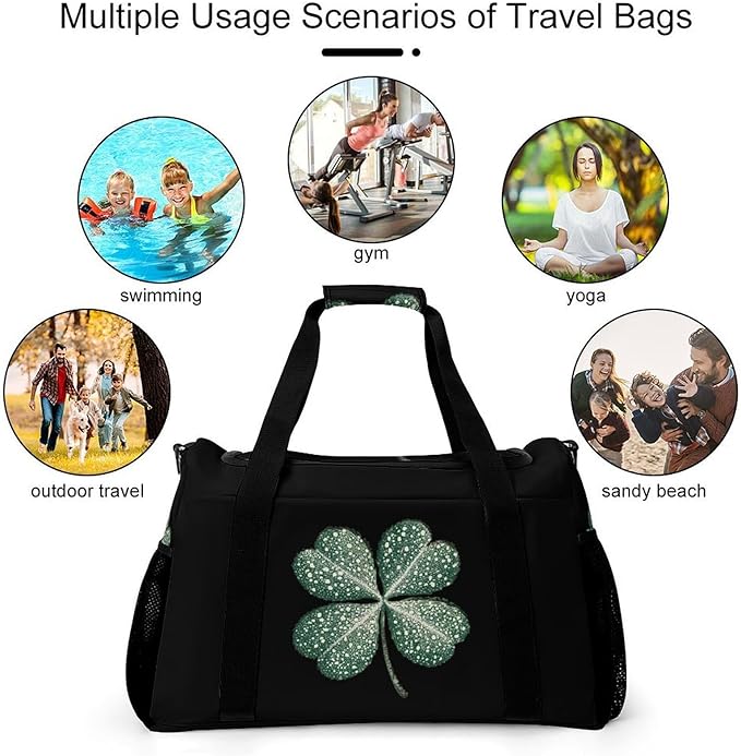 Four-Leaf Clovers Duffle Bag Gym Bag for Workout Travel Tote with Detachable Straps