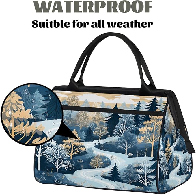 Gym Bag for Women Men, Winter Forest Tree Sports Duffel Bags, Waterproof Travel Weekender Overnight Carry On Tote Bags for Travel Sports