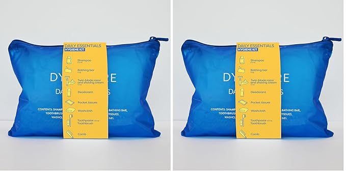 Dynarex DynaCare Daily Hygiene Kit - Travel Essentials Toiletry Bag - Includes TSA Approved Shampoo, Toothbrush Set, Razor and More - Blue, 1 Kit (10-Pieces) (Pack of 2)