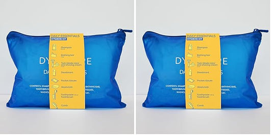 Dynarex DynaCare Daily Hygiene Kit - Travel Essentials Toiletry Bag - Includes TSA Approved Shampoo, Toothbrush Set, Razor and More - Blue, 1 Kit (10-Pieces) (Pack of 2)