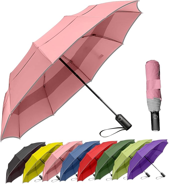 MRTLLOA 42/49 Inch Compact Travel Essentials Umbrella for Rain, Lightweight, Portable, Automatic, Strong, Waterproof Folding Umbrellas for Women, Men and Teenagers