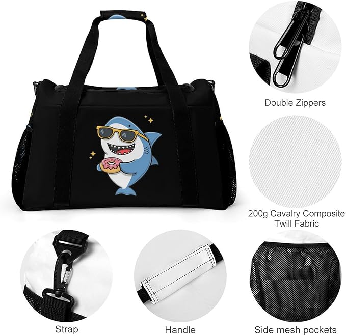 Shark Sunglasses Donut Duffle Bag Gym Bag for Workout Travel Tote with Detachable Straps
