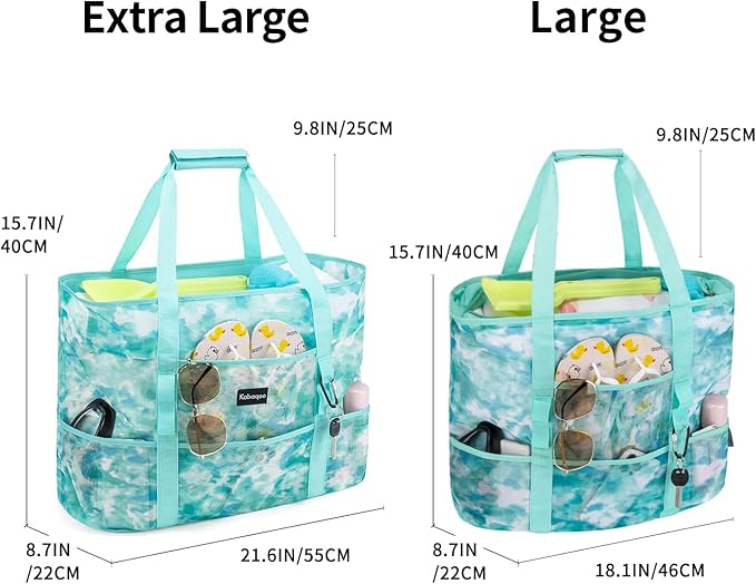 KABAQOO Mesh Beach Bag, Extra Large Beach Bags with 9 Pockets & Zipper Waterproof Lightweight Beach Tote for Beach/Pool Trip | Extra Large, 9 Pockets, Zipper, Waterproof, Lightweight, Beach/Pool Trip