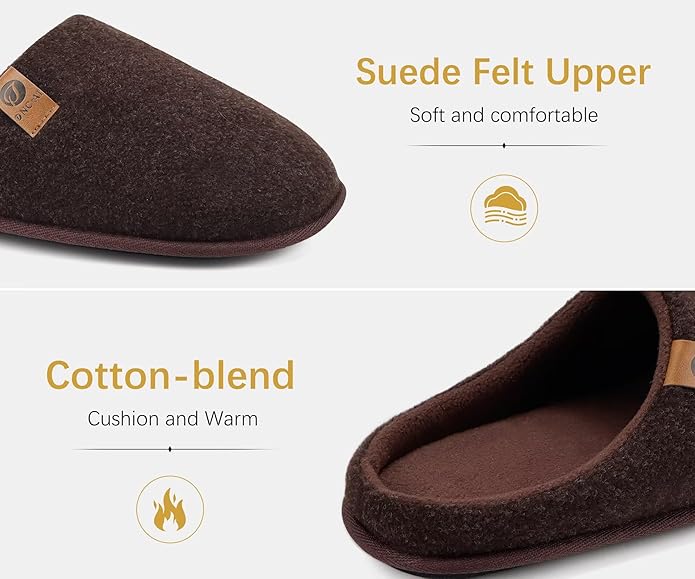 ONCAI Men's House Slippers Memory Foam Slip-On Warm Cozy Scuff Home Bedroom Shoes with Indoor/Outdoor Rubber Soles US Size 7-15