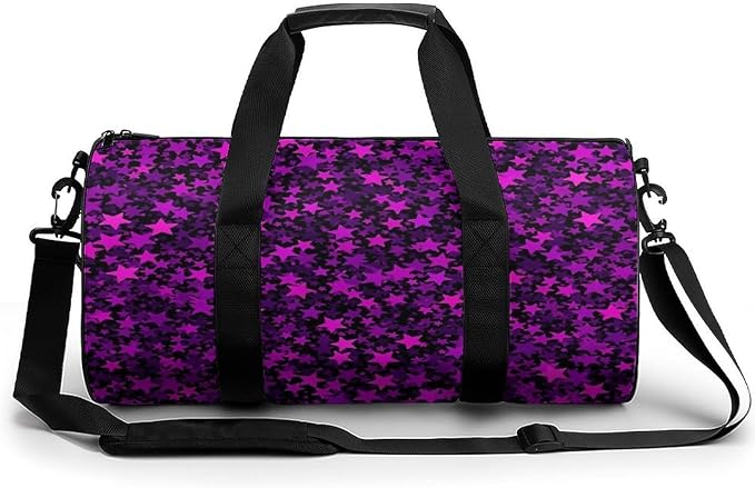 Foldable Gym Travel Bag Basketball Football Weekender Bag Carry on Beach Yoga Overnight Luggage Bags (Purple Star)