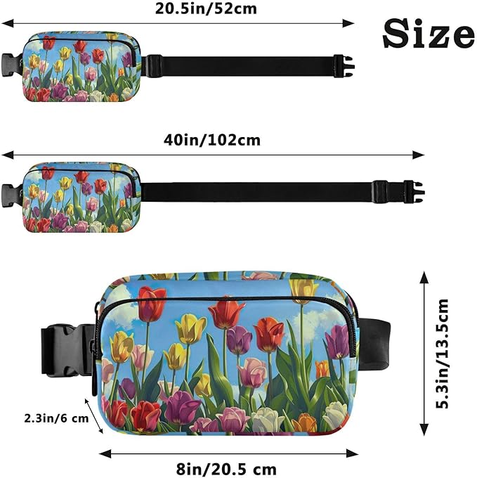 Vibrant Tulips Blossom Fanny Pack for Women Men Water Resistant Fashion Waist Packs with Adjustable Strap Belt Bag for Travel Workout Jogging Hiking 21220465