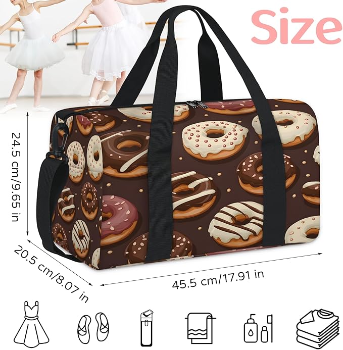 Donuts Gym Bag for Women 17 inch Waterproof Carry On Overnight Weekender Bag Sports Duffel Tote Bags for Travel Workout